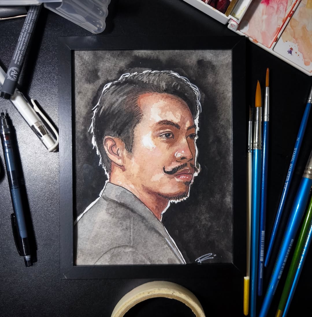 Portraits, ink and watercolour